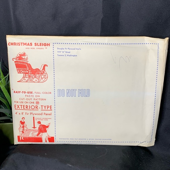 Vintage 1957 Douglas Fir Plywood association CHRISTMAS SLEIGH AND NOEL SINGERS - Picture 1 of 12